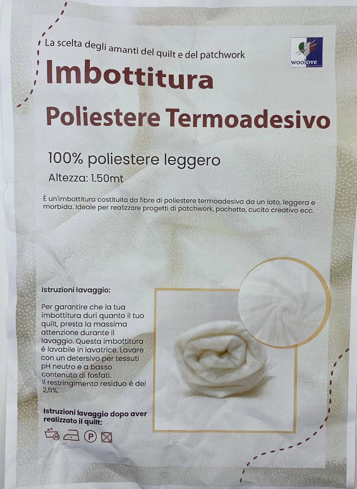 Imbottitura poliestere Termoadesiva Woolove - h. 1,50 - € 22,00/Mt