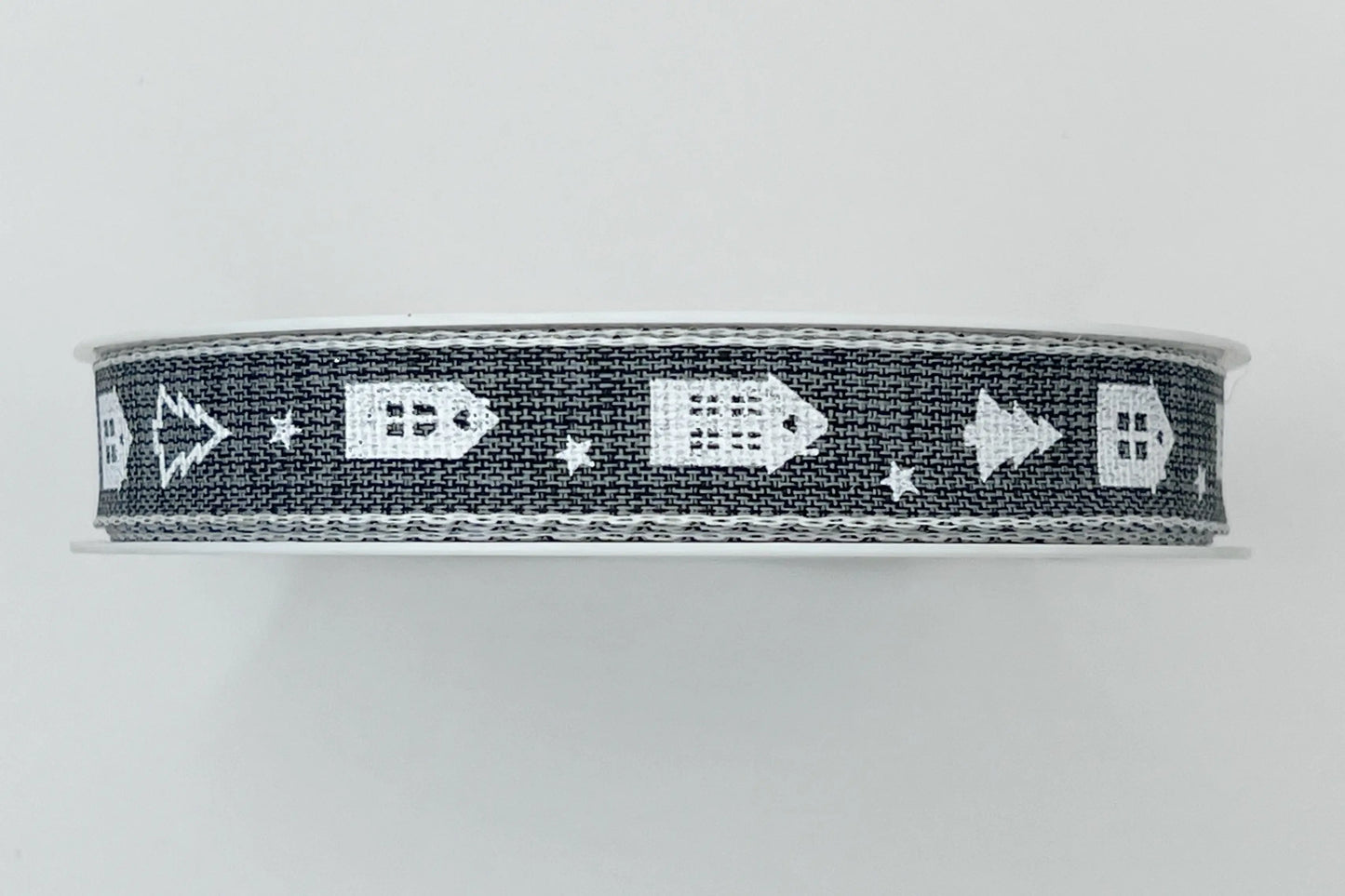 Nastro natalizio decorativo "Case e Alberi" - Altezza 15 mm - 81% poliestere 19% lino