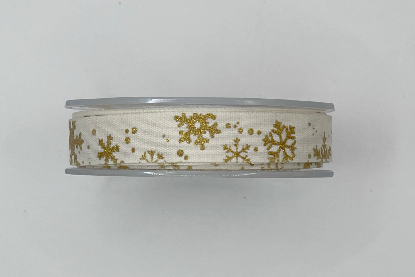 Nastro Decorativo In Policotone con Fiocchi di Neve Glitter Oro - Altezza 15 mm - 100% Poliestere