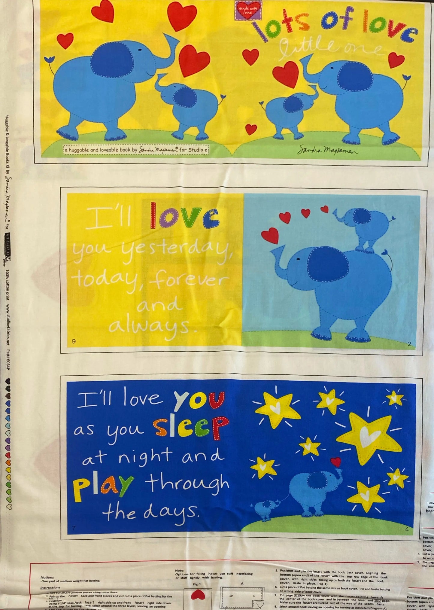 Tessuto Huggable & Loveable book. Libro tessile Elefanti - 90 x 110h