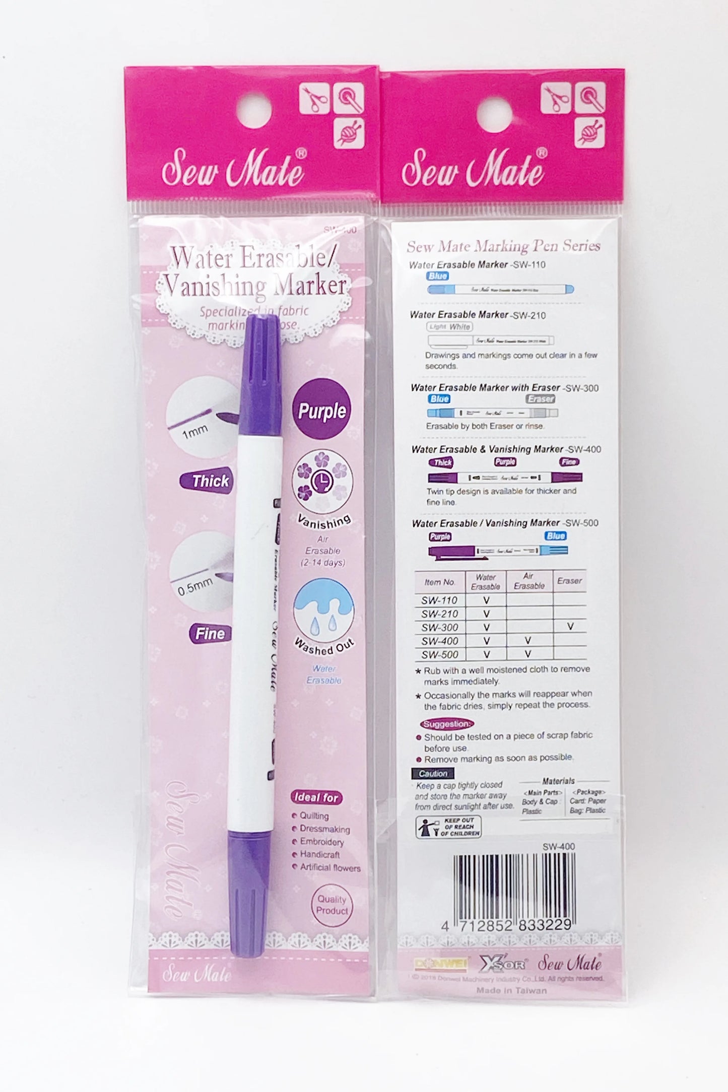 Pennarello per tessuti cancellabile con acqua - Colore viola