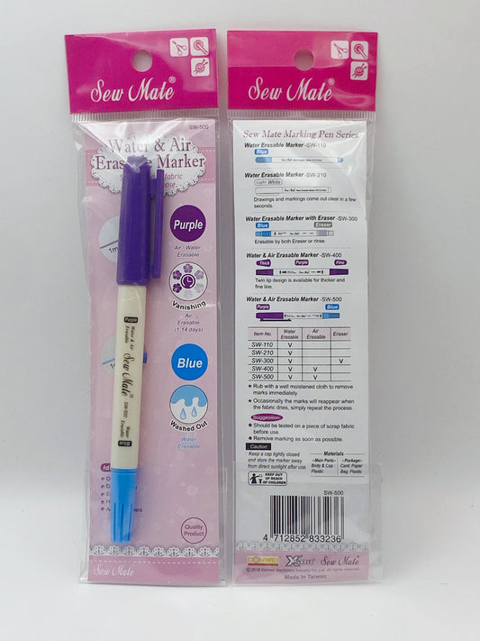 Pennarello per tessuti cancellabile con acqua e aria - Colori Blu e Viola