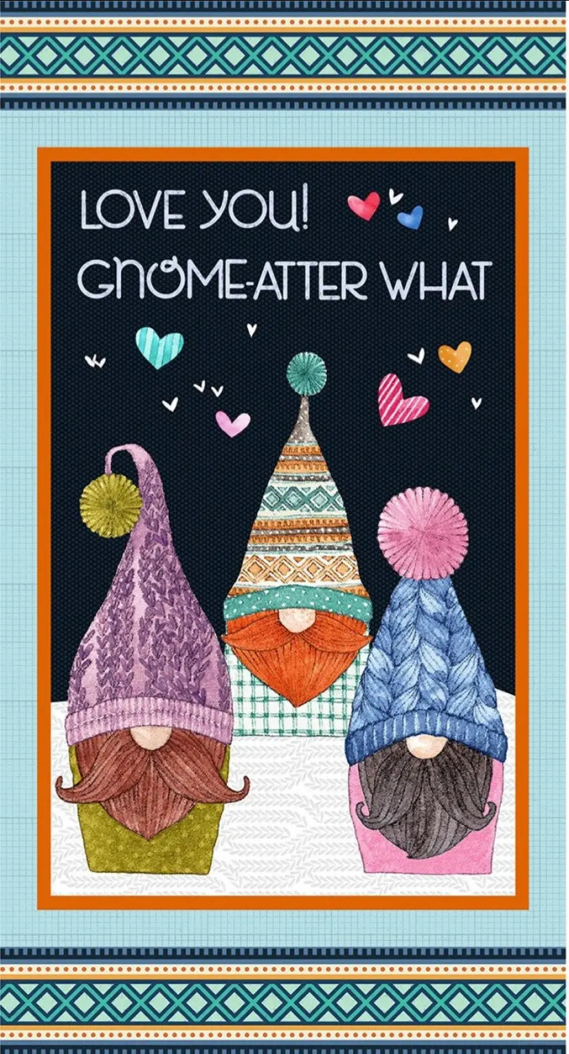 Tessuto Americano Love you! Gnome-atter what. Pannello 100% cotone - 60 x 110h